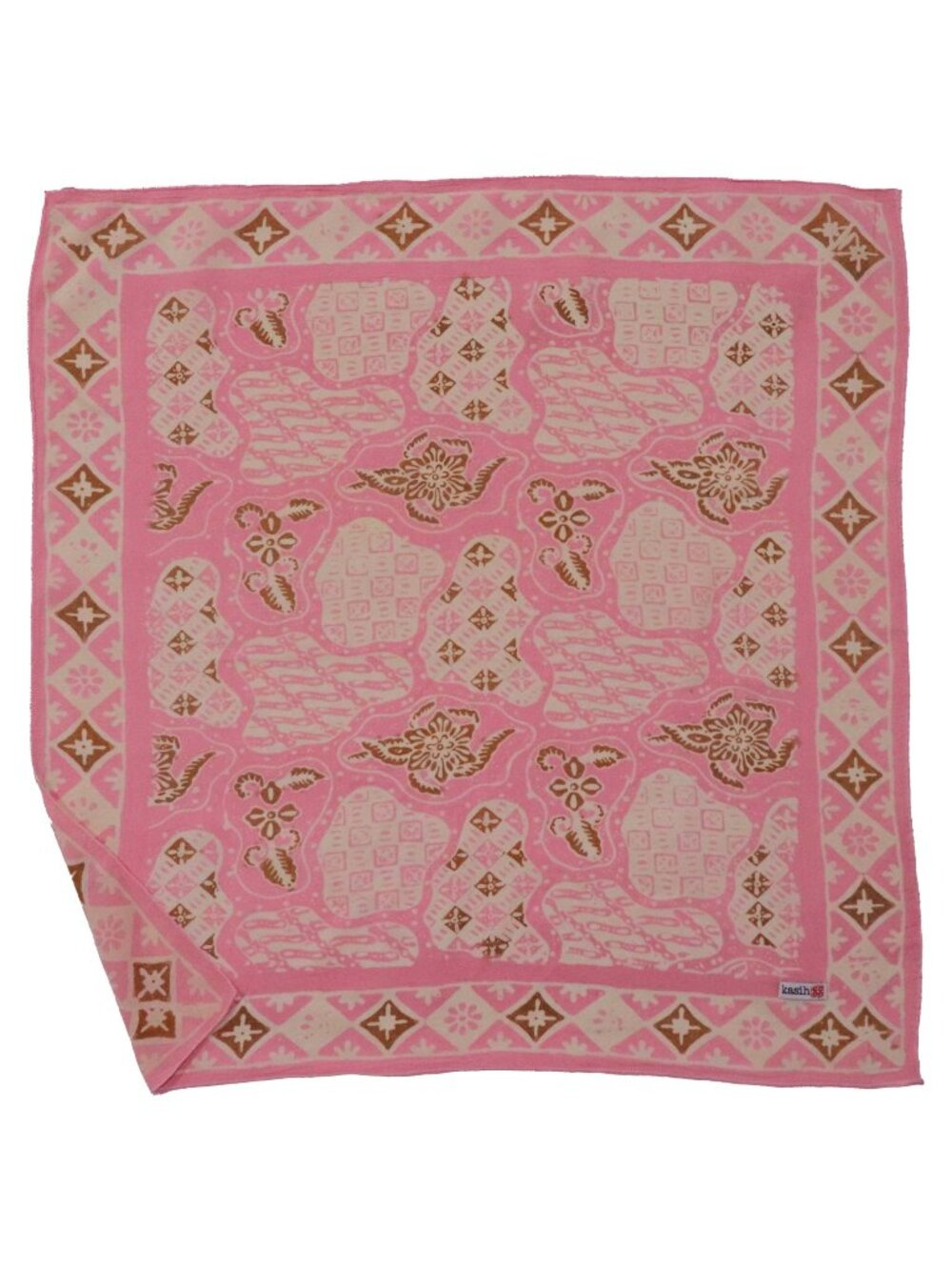 Batik Bandana, 100% Soft Cotton, Blush Mosaic, Pink Brown